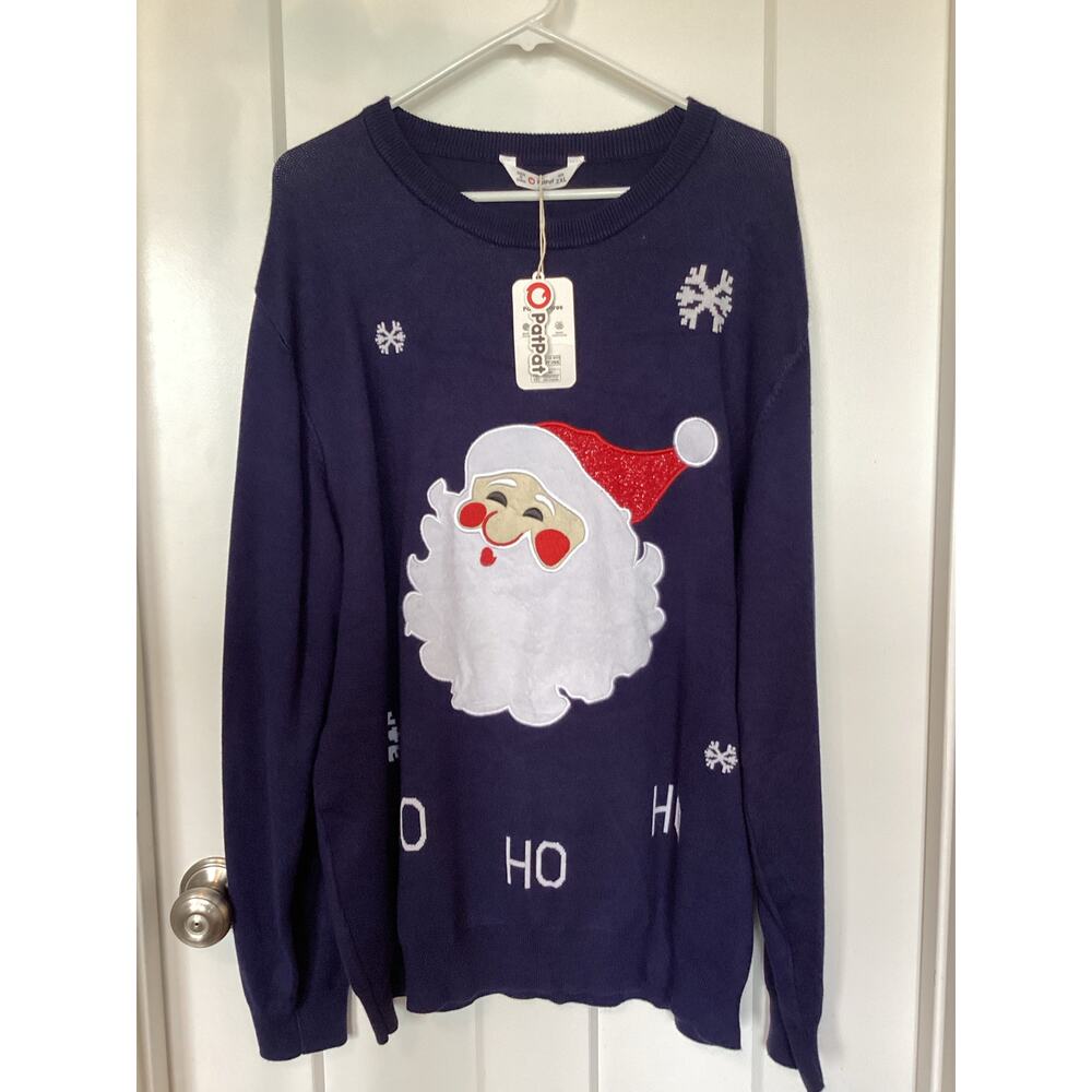 NWT Pat‎ Pat Mens XXL ugly Christmas sweater holiday Santa Navy